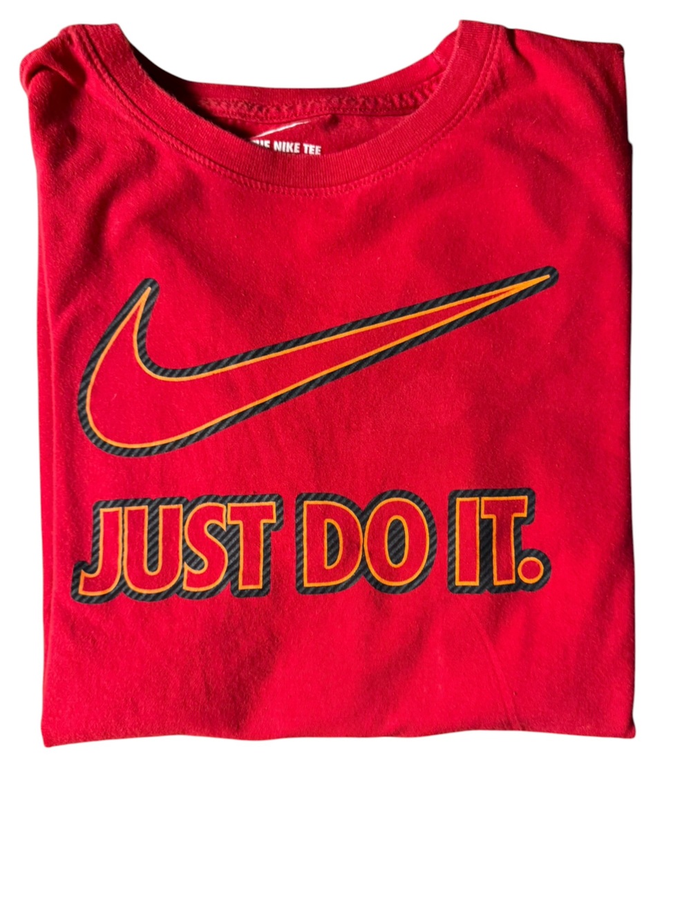 Nike Just Do It Long Sleeve Shirt Red Kids Large Swoosh Athletic Fit Cotton Tee